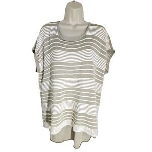 Lafayette 148 New York Striped‎ Linen Blend Top Women's Size L Short Sleeve